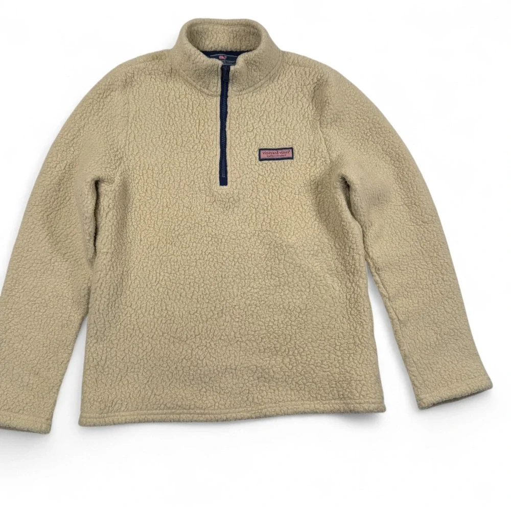 Vineyard‎ Vines Kids XL 18 Tan Fleece Quarter Zip Pullover Sweater Youth